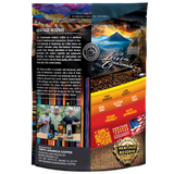 Heritage Reserve Guatemala Coffee bag featuring vibrant design, ingredients, and brewing benefits. Resealable for freshness.