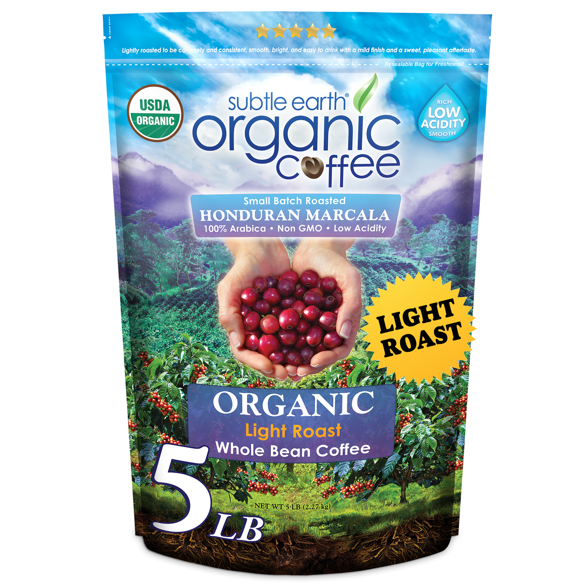 Subtle Earth Organic Light Roast Coffee 5LB Bag hide