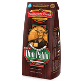 Don Pablo Signature Blend 12 ounce coffee bag — whole bean; small-batch roasted with the best 100% Arabica beans, medium-dark roast with smooth, rich flavor and low acidity
