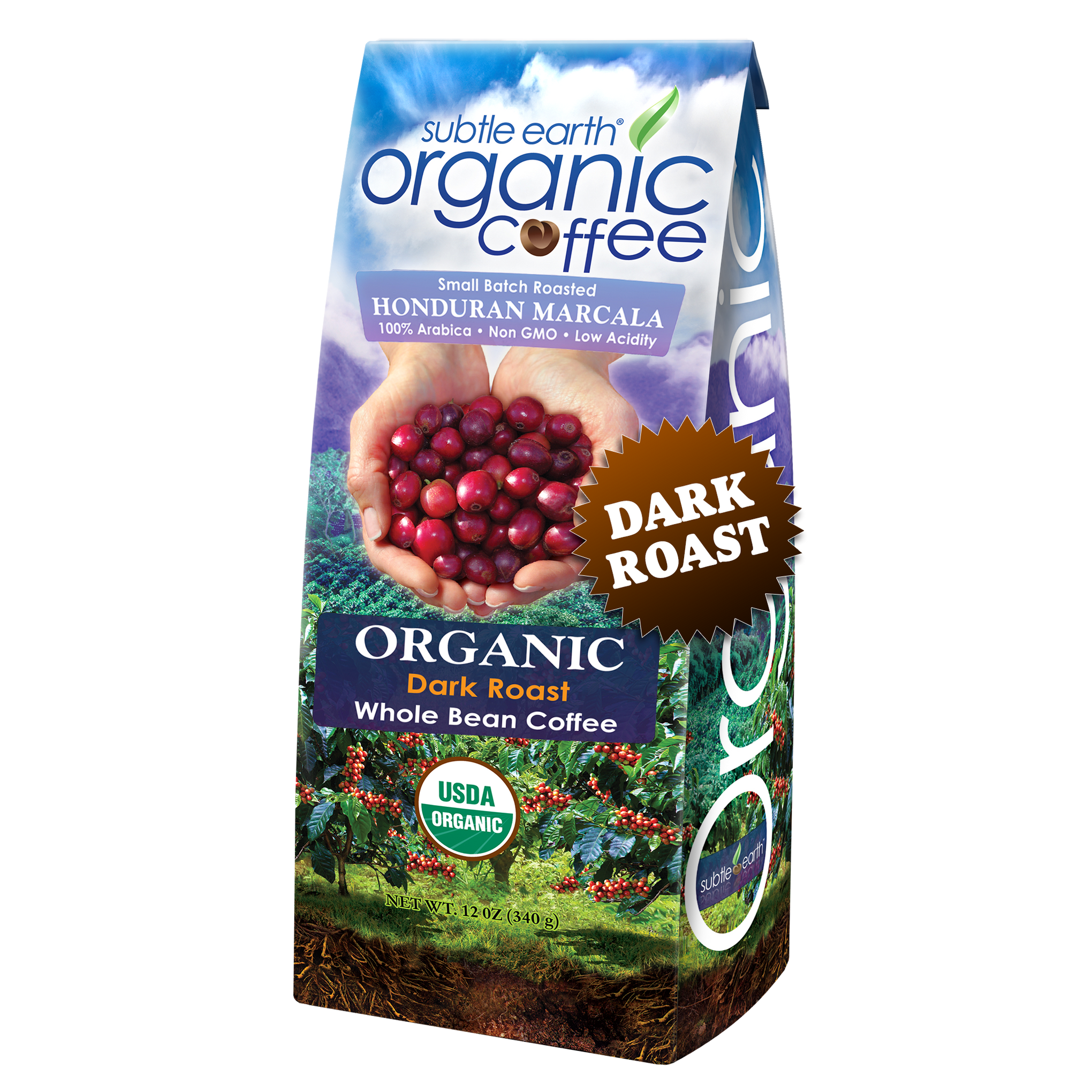 Subtle Earth Organic Darkt Roast Coffee 12 oz Bag hide