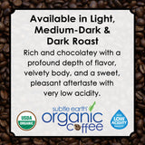 Experience the bold, smooth taste of Subtle Earth Organic Coffee—a premium, artisan-roasted specialty coffee made from 100% USDA Organic, Non-GMO Arabica beans. Grown at high altitudes in rich volcanic soil without the use of pesticides or synthetic fertilizers, this coffee is known for its low acidity, clean finish, and naturally chocolaty flavor profile. With every cup, you’ll taste subtle notes of milk chocolate, honey, caramel, and cocoa—all with zero bitterness and a smooth, satisfying body.