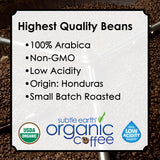 Subtle Earth Organic Highest Quality Coffee Beans - USDA Organic, Non-GMO, Low Acidity, Zero Pesticides or Chemicals, Ethically Sourced