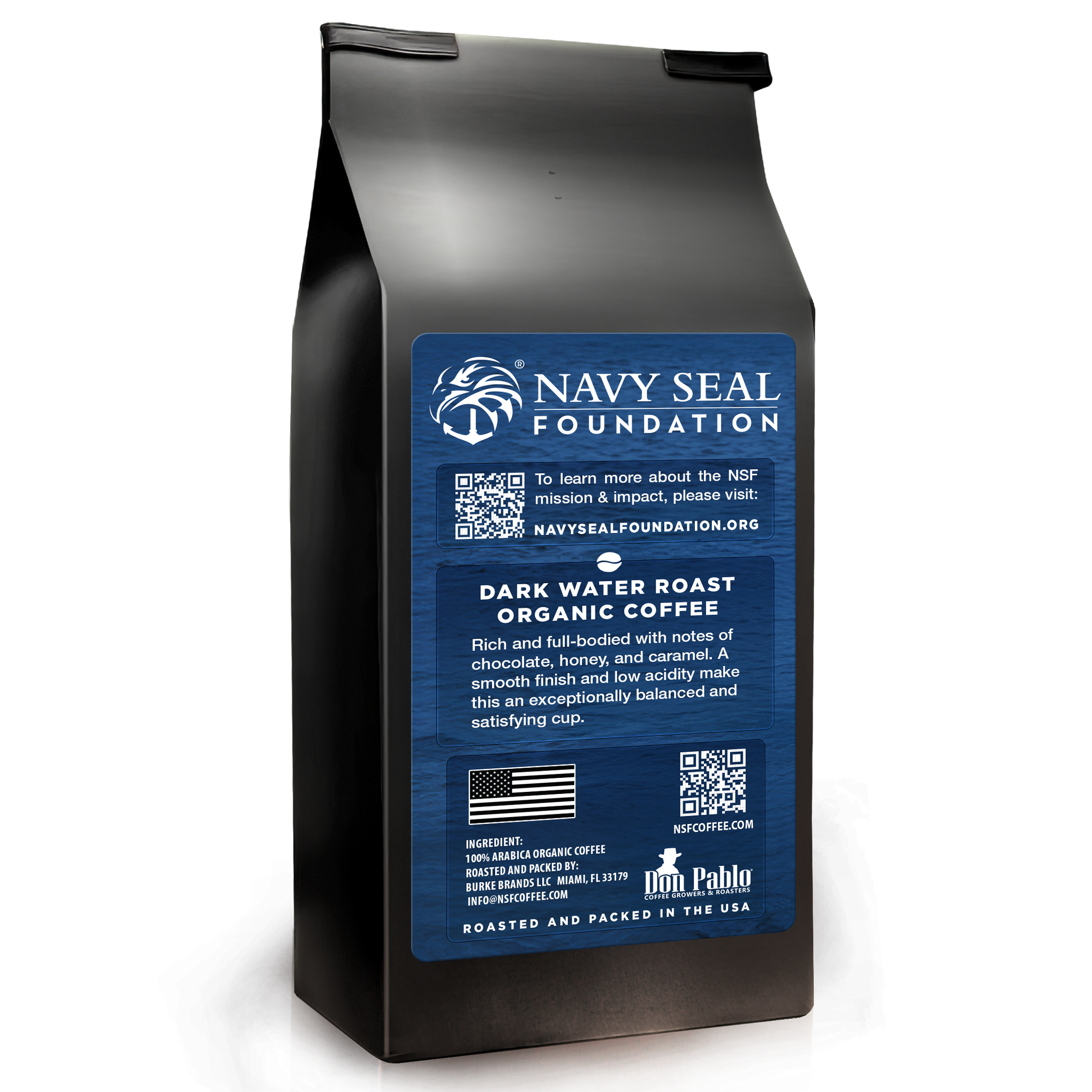 Navy SEAL Foundation coffee bag with blue label 