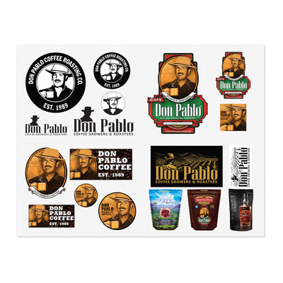 Don Pablo Coffee Sticker Sheet — Vintage Coffee Logo Decals (Assorted Sizes)