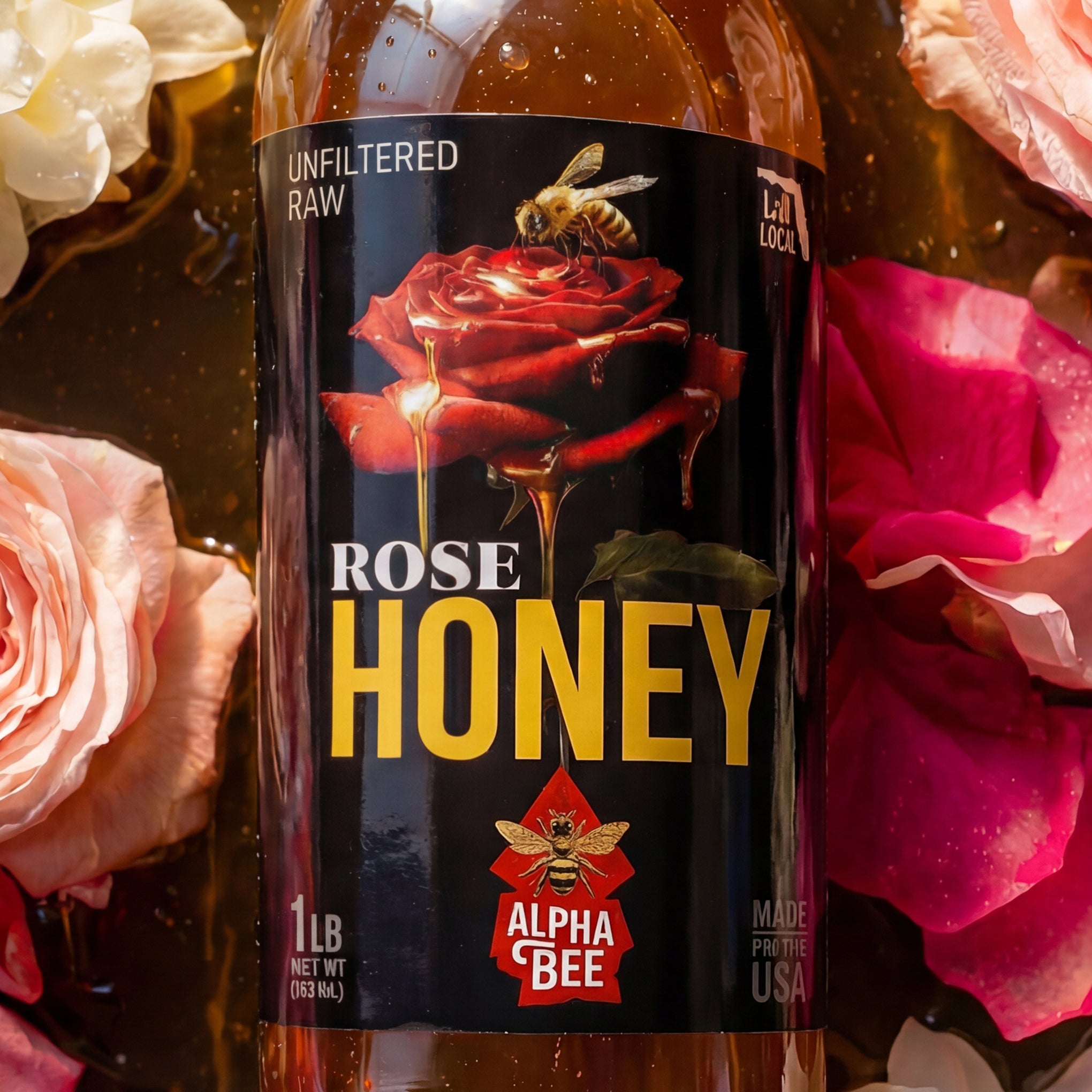 Alpha Bee  Rose Infused Honey – Pure, Raw Florida Honey