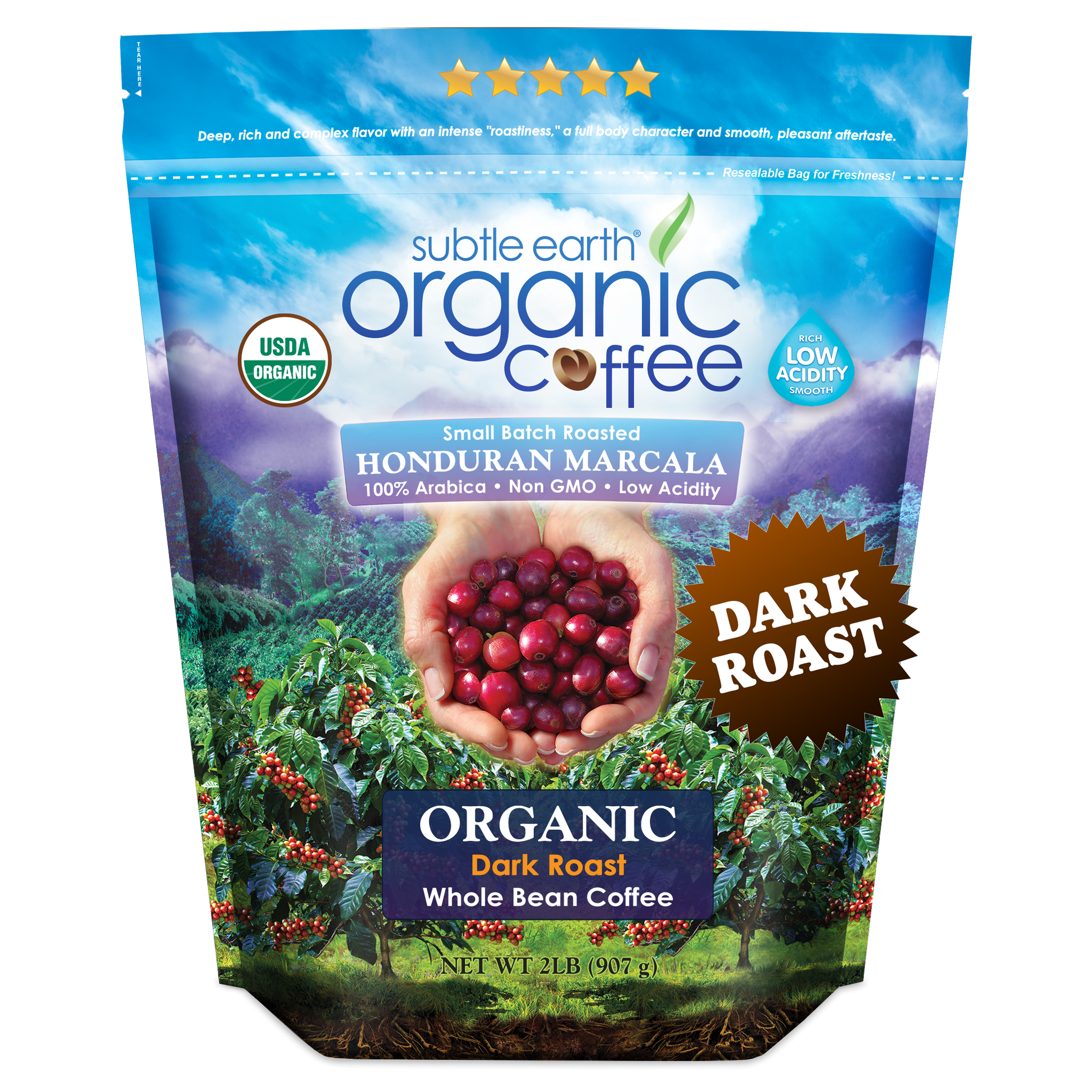 Subtle Earth Organic Dark Roast Coffee 2LB Bag hide