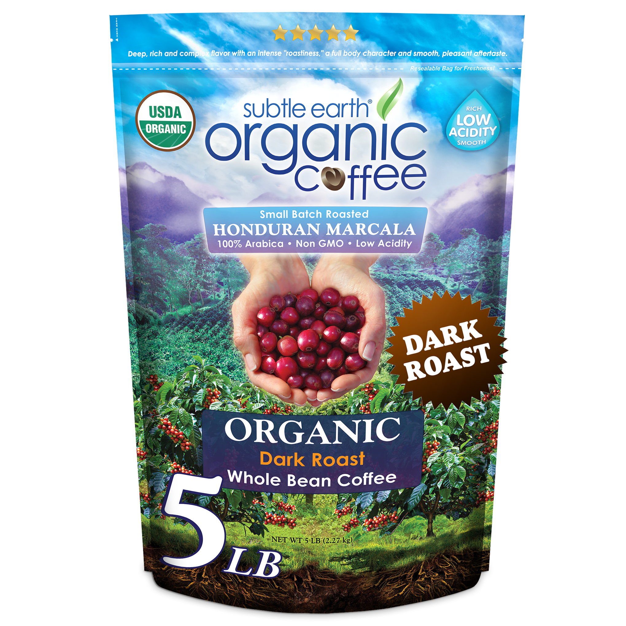 Subtle Earth Organic Dark Roast Coffee 5LB Bag hide